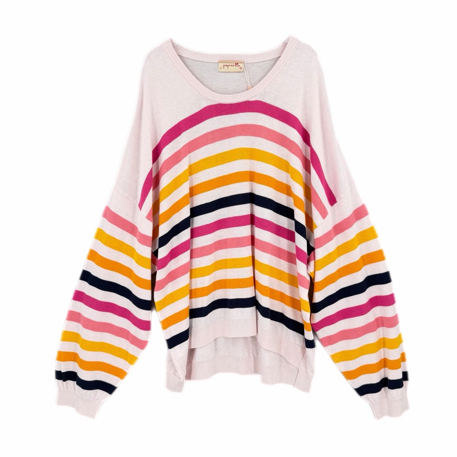 Papinelle New Pink Multicolor Striped Knit Feminine Preppy Loungewear Sweater — image 3 of 8